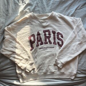 American Eagle Cream 'PARIS' Crewneck Sweatshirt